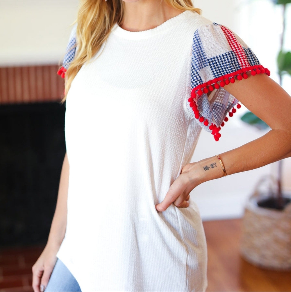 White and Red Short Sleeve Tee Casual Style